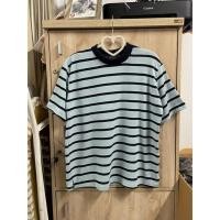 ราคา Size 46” เสื้อคอเต่า สีฟ้า ลายทาง เสื้อยืด (16533905994)