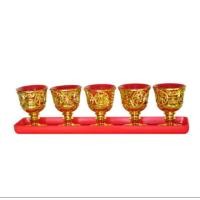 ราคา ชุดถ้วยน้ำชาจีน ลายมังกรเชิงสูง สีทองจานรองยาว (4009287599)