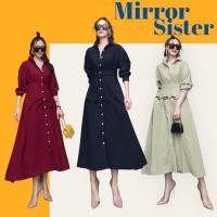 ราคา Code : 00212.4 เดรสเชิ้ตยาวสีพื้น เดรสสีกรม งานป้าย mirrorsister (6417088233)
