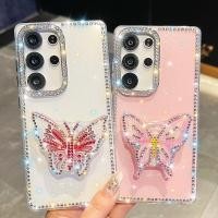 ราคา กรณีพร้อมขาตั้งสําหรับ Samsung Galaxy A55 A56 S23Ultra S24 S25 กันกระแทกประกายเพชรตกแต่งสองด้าน IMD วัสดุคุณภาพสูงผีเสื้อ S24FE A35 A16 A26 (43157824631)