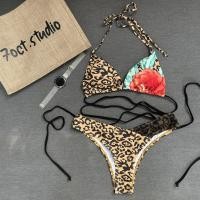 ราคา พร้อมส่ง Bikini บิกินี่ สายฝอ ทูพีชผูกคอ ราคาถูก‼️ เสือดาวผูกคอ size S (6484537373)