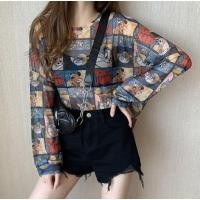 ราคา พร้อมส่งเสื้อแขนยาวตาข่ายผ้าโพลีเอสเตอร์พิมพ์ลายสาวอวบอ้วนพลัสไซส์ (28008960877)