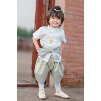 ราคา ชุดไทยเด็กชายแขนสั้น+ผ้าพาด สีครีมเทาทอง โจงกระเบนผ้าไหมทอ สง่างาม (43473208047)