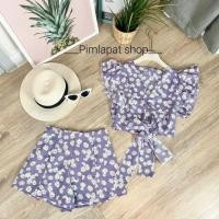 ราคา ชุดเซ็ท 2ชิ้น เสื้อทรงใหม่ป้ายหน้า และ จะผูกไข้วข้างเป็นโบว์ ได้หลากหลายแบบ มาคู่กับ กางเกงขาสั้น (6835103163)
