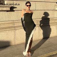 ราคา LanLanLoLo WomenContrast Color Fashion Simple Off Shoulder Long Sleeve Slim Sexy Irregular Party Dress (22662276629)