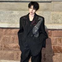 ราคา Robin [Black White Forest] Blazer Outline Handmade Graffiti Niche Blazer Mens High-End Ruffian หล่อผู้ชายรุ่นสวมใส่ Dark Night Rose Dark Suit (50856248391)