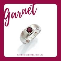 ราคา แหวนเงินแท้ 925 ฝังพลอยโกเมน ด้านข้างพ่นทราย แหวนชาย (4590536308)