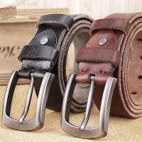 ราคา Natural cowhide belt for men's hard metal buckle soft original cowhide mens leather belt unique texture real leather jea (46450305294)