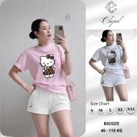 ราคา Chepol เสื้อยืดผู้หญิง Set พิมพ์ลาย kitty คอกลม แขนสั้น กางเกงขาสั้น Cotton (เสื้อยืดสีชมพู + กางเกงขาสั้นสีขาว)CP_21555 (45107493003)