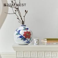ราคา แจกันดอกไม้ Best west ใหม่สไตล์จีนย้อนยุคหูคู่สีฟ้าและสีขาวพอร์ซเลนแจกันเซรามิกของตกแต่งบ้านกระติกน้ำร้อนตกแต่งดอกไม้ T5 (29303018337)
