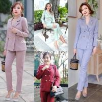 ราคา Set 2 ชิ้นเซตสูทขายาว คอปกหยัก เสื้ออกป้ายติดกระดุมทอง มาพร้อมกางเกงขายาว ทรงกระบอกเก๋ๆ (22223208918)