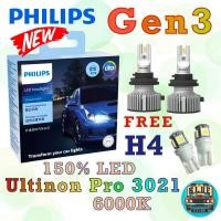 ราคา หลอดไฟหน้ารถยนต์ PHILIPS : LED Ultinon Pro3021 6000K ขั้ว H4 Gen3 แถมฟรี T10 LED 6000K ของร้าน หลอดไฟหน้า หลอดไฟ Philips (1823098726)
