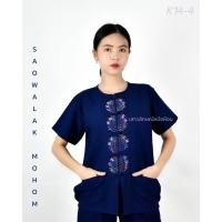ราคา L1-12 ลาย K14-4 เสื้อม่อฮ่อม หม้อห้อมฟอกอย่างดีคอกลมแขนสั้นปักลาย เสื้อหม้อห้อมฟอกอย่างดีคอกลมกระดุมจีน (10009009446)