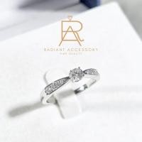 ราคา แหวนเงินแท้เม็ดชูฝังเพชร Moissanite 0.3 กะรัต ทรงกลม ฝังบ่าข้างชุบทองคำขาว (28880711218)