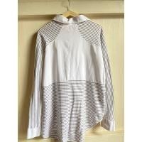 ราคา เสื้อเชิ้ตแขนยาว ลายทาง ลายขวางคอปก สีขาวแบรนด์ May blue (19485607219)