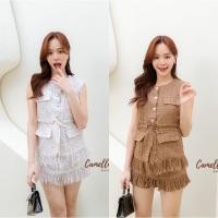 ราคา CAMELLIABOUTIQUE : CM104 ชุดSet เสื้อแขนกุดเอวผูกผ้าทวิตเนื้อดีทอผ้าผสมกริตเตอร์วิ้งๆ คะ ชุดนี้มีดีเทลที่ชายเสื้อ (20543608491)