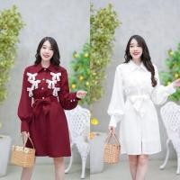ราคา เดรสคอจีน แขนยาว มีสายมัดเอว แต่งเทบ โบว์ น่ารักๆ เดรสสีแดง เดรสีขาว พร้อมส่ง นางแบบใส่งานจริง ตรงปก (28765846065)