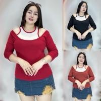 ราคา พร้อมจัดส่ง**เสื้อสาวอวบ อก36-44ยาว22 ทรงกล้ามแขนยาวสวยมาก**รุ่น ทูโทนเว้าไหล่** (26356401352)