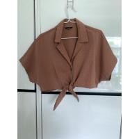 ราคา เสื้อเชิ้ตครอปแขนสั้นผูกเอว Pomelo สีส้มอิฐ (13387178815)