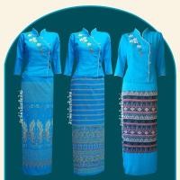 ราคา ชุดพื้นเมืองสีฟ้าแขนสามส่วน คอจีนปักดอกไม้ (26759004642)