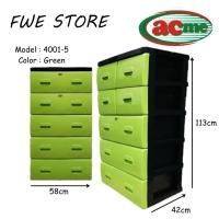 ราคา ACME ลิ้นชักพลาสติก 5 ชั้น / ตู้ / ตู้เก็บของ สีเขียว 4001-5 (4S3L) (2S4L) (0S5L) (45903558660)