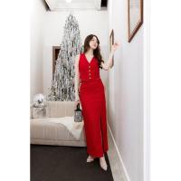 ราคา Nuchi Style ชุดSetสีแดง ตรุษจีนรับทรัพย์ Camellia ชุดSetเสื้อแขนกุดผ้าทวิตสีแดงแต่งกระดุมสีทอง+กระโปรงยาวผ่าหน้า (28468495571)