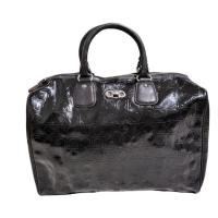 ราคา กระเป๋า​มือสอง Salvatore Ferragamo Black Gancini Embossed Leather Boston Bag ของแท้ พร้อมส่ง (14048394875)