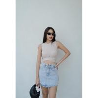 ราคา เสื้อไหมพรมแขนกุดครอปไขว้เอวผูกหลัง #IN0028 (27662020612)