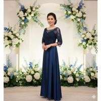 ราคา ชุดเดรสคุณแม่ ชุดออกงานผู้ใหญ่ ชุดแม่เจ้าสาวสีน้ำเงิน ผ้าซาตินเงาหรู ลูกไม้สวยหวาน 1ก2 PFL099 (25696546097)