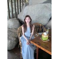 ราคา ชุดซัมเมอร์ เที่ยวทะเล ชุดเดรสสายเดี่ยวไม่มีสายคล้องคอสีน้ำเงินสำหรับผู้หญิงชุดเดรสยาวสไตล์อ่อนโยนสำหรับวันหยุดพักผ่อนริมทะเลฤดูใบไม้ผลิและฤดูร้อนปี2025 (53957538919)