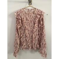 ราคา [มือสอง] เสื้อแขนยาว ผ้าชีฟอง ลายดอกไม้ สีชมพู (23877566477)