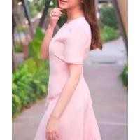 ราคา G2000 เดรสแขนสั้นสีชมพูพาสเทลทรงเข้ารูป FIT AND FLARE (มีกระเป๋าด้านข้าง) (22576247621)