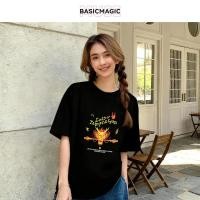 ราคา เสื้อยืดสีดำลายเปลวไฟสไตล์พังก์ | 210g Oversize Athletic Basic Street คู่รัก 0170 (51401097097)