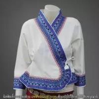 ราคา JAO-B01 เสื้อเจ้านาง สีขาว แต่งด้วยเทปปัก ขนาดใหญ่สีน้ำเงินอมม่วง (7805746459)