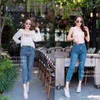 ราคา Punny Jeans กางเกงยีนส์ขาจั้มเอวสูง สียีนส์ฟอกขาดเข่าที่ขา สุดฮิต (6274384665)