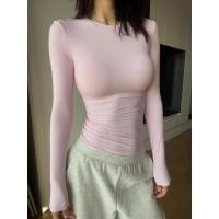 ราคา เสื้อยืดผู้หญิงสีชมพูแขนยาว แบบสไลม์ฟิตกระชับเอว เหมาะสำหรับฤดูใบไม้ผลิ (55605675262)