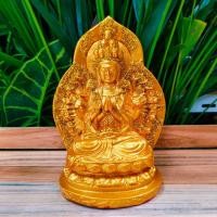 ราคา พระโพธิสัตว์กวนอิม หรือเจ้าแม่กวนอิม ปางนั่งพันมือ เนื้อเรซิ่น สีทอง ขนาดหน้าตัก 4 นิ้ว สูง 16 cm (20277320779)