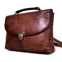 ราคา กระเป๋าเอกสาร กระเป๋าหนังแท้ โน๊ตบุ๊ค กระเป๋ามือสอง เอกสารใบเล็ก small leather briefcase messenger bag yonvintage (20095692392)