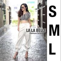 ราคา เซต2ชิ้นเสื้อครอปคอวีตัดเย็บด้วยผ้าลายริ้วลงมาพร้อมกางเกงเอวสูงปลายขาจั้ม By : LA LA BELLE (1612331350)