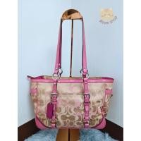 ราคา COACH (โค้ช) แท้ % ผ้าทอสีน้ำตาลอ่อน หนังแท้สีชมพู (21984523056)