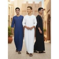 ราคา Jubah Lelaki Lengan Pendek Round Neck One Button 3/4 Sleeve - Comocrepe Premium Men Clothing (55450865002)