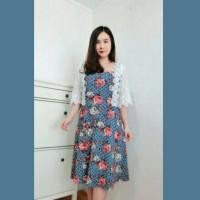 ราคา เดรสสาวอวบ ลายดอกสีฟ้า ช่วงบนแต่งลูกไม้ ผ้ายืดหยุ่นสูง (21816210432)
