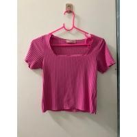 ราคา เสื้อมือสอง!!! เสื้อครอปคอเหลี่ยม สีชมพู (23820161226)