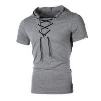 ราคา 【COD】2024 men T shirt summer personality hooded tees lacing short sleeve T-shirt homme slim fit sportwear clothing mens (26556908795)