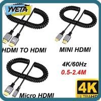 ราคา YVETA Micro Mini HDMI TO HDMI Spiral Cable, 0.5-2.4M 4K 60HZ HDMI-Compatible Spring Cable, แบบพกพา Extension ยืดหยุ่นชายกับชายปลั๊กสาย (40915590885)