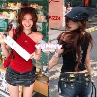ราคา Yummy Shop​㈨ เสื้อคลอปแขสั้น ดีเทลเปิดไหล่ลายงู สีดดำแดงเท่ไม่ไหวน่ารักๆ สไตล์ Y2K' FY950 (43121379859)