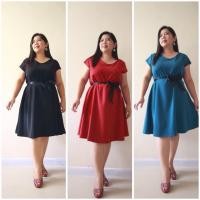 ราคา ชุดคนอ้วน,ชุดสาวอวบ,ชุดเดรสทรงเอคอวีผ้าฮานาโกะ (5404365105)