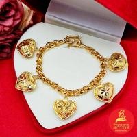ราคา สร้อยข้อมือทองลายผ่าหวายกลมห้อยจี้หัวใจตัดลาย ความยาว 8 นิ้ว ชุบทอง งานสวย ใส่เสริมบารมี ใส่ออกงานได้ พร้อมส่ง (43317116935)