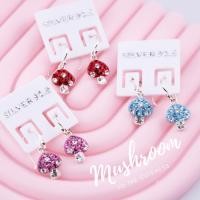 ราคา S925 ต่างหูเห็ดประดับเพชรเงินแท้ Sterling silver mushroom drop earrings (25756760142)