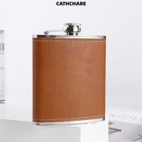 ราคา CATHCHARE294 ขวดสะโพก, 6/7/8oz สแตนเลสสตีลขวดเหล้า, Drinkware Leakproof หนังห่อ Whisky Flagon งานแต่งงาน (54906656261)